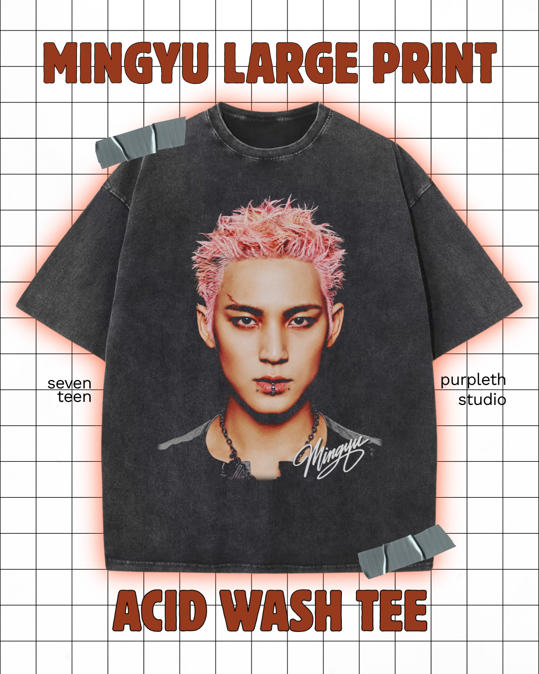 Seventeen Mingyu Jumbo Print Acid Wash Tee