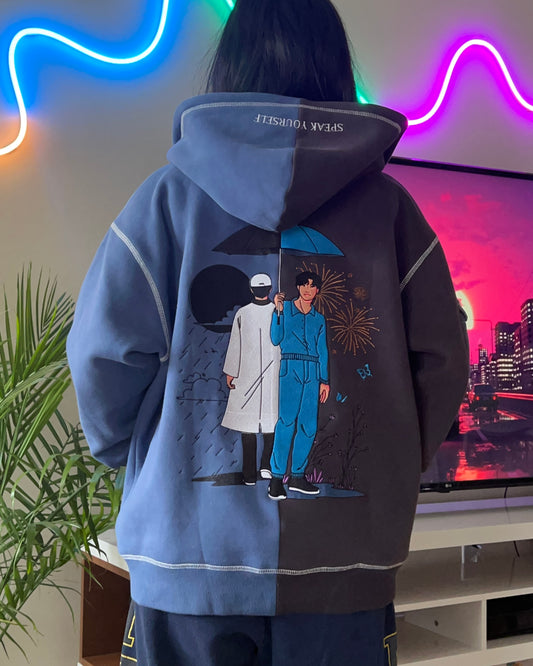 Namjoon INDIGOxMONO two tone Zip Up Hoodie (Pre Order Ships out in 3 months)