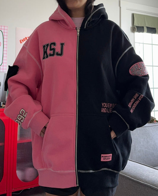 SEOKJIN MOON / THE ASTRONAUT TWO TONE ZIP UP HOODIE